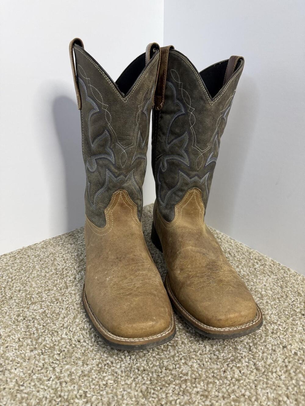 Roper Western Boots Mens 11 D Brown Leather Square Toe Work Slip Oil Resistant